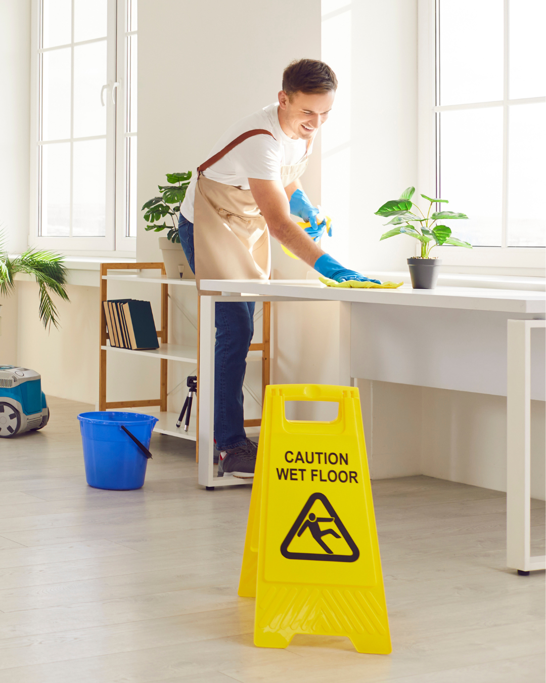 Professional cleaner performing a thorough deep clean of a residential property.