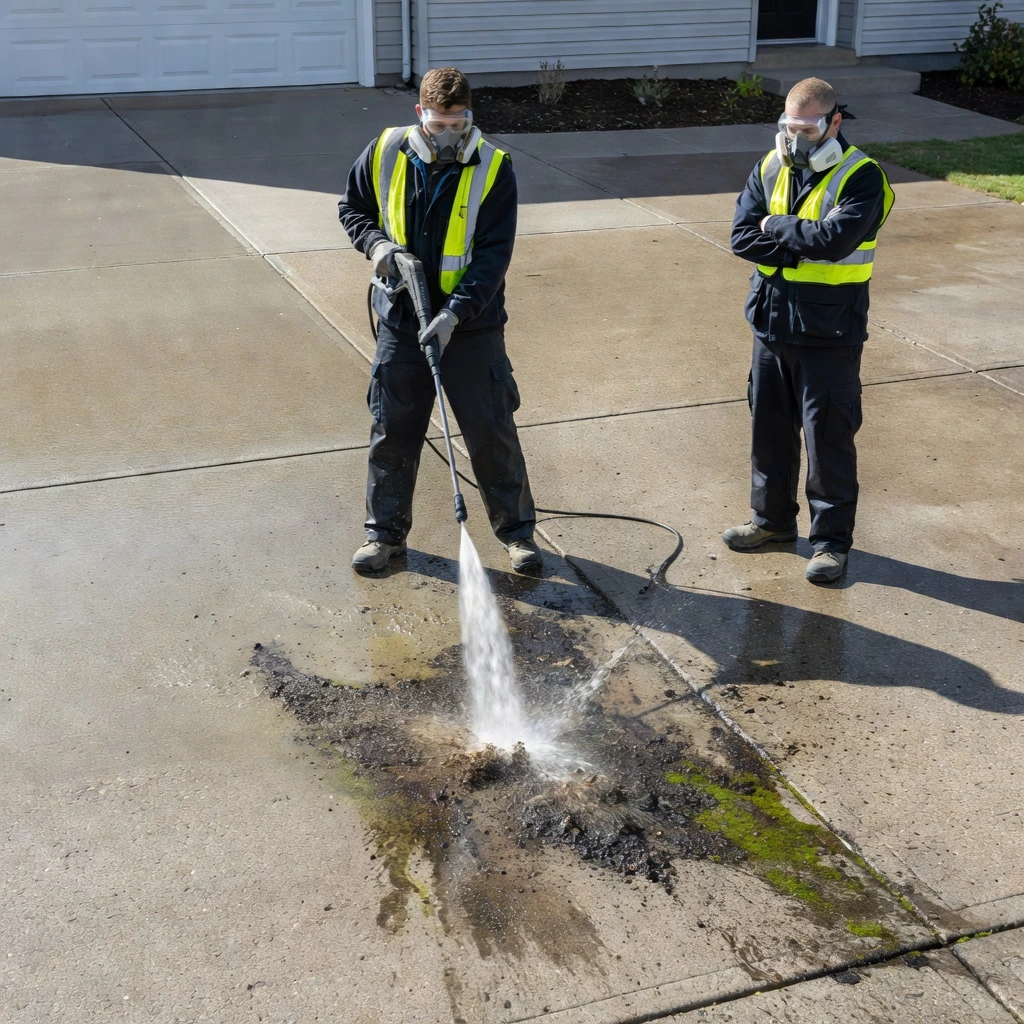 Driveway being professionally cleaned at a Feltham home — Solvers Cleaning Services Ltd