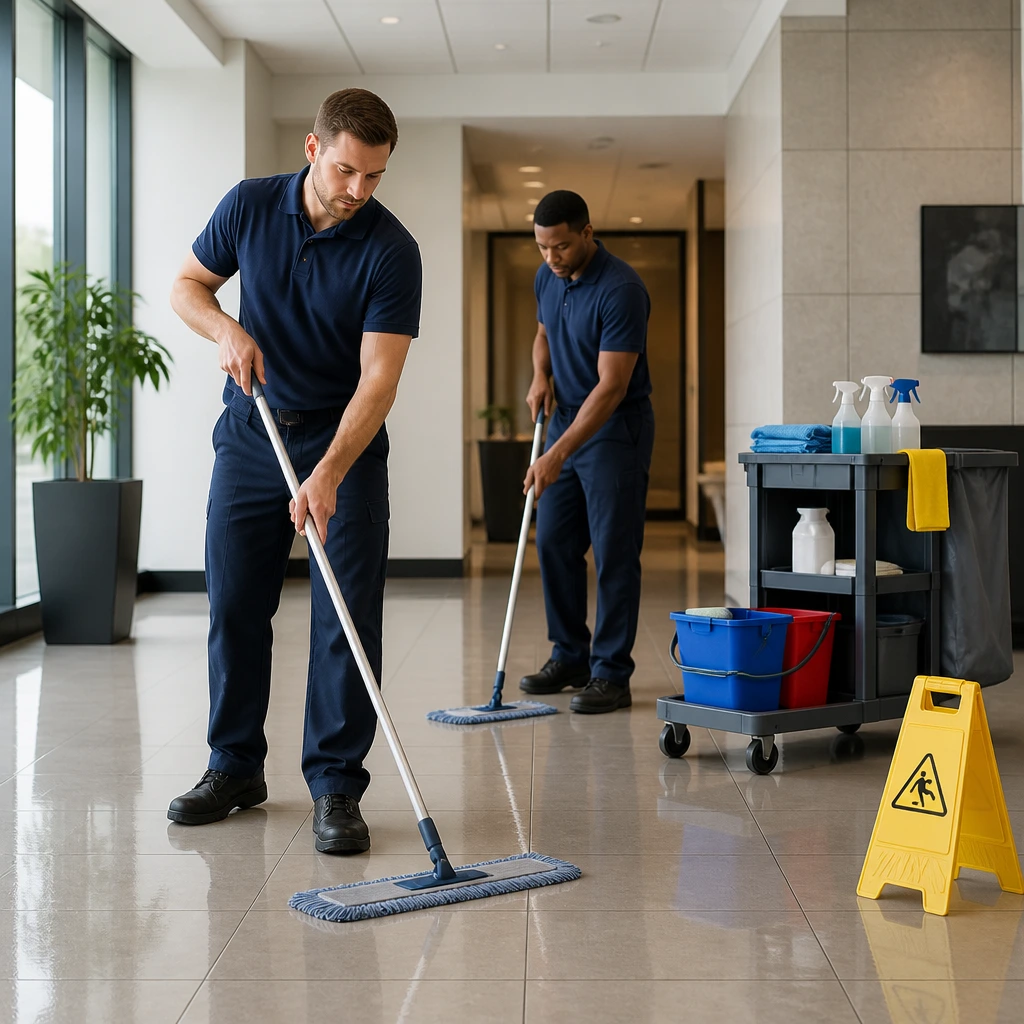 Commercial cleaning team working in a Feltham office — Solvers Cleaning Services Ltd